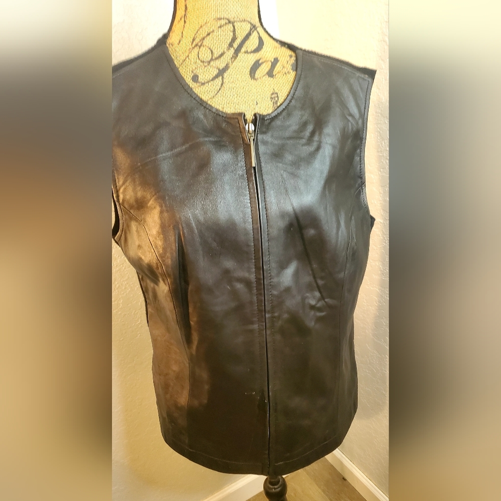 Jaclyn Smith Black Leather Sleeveless Vest